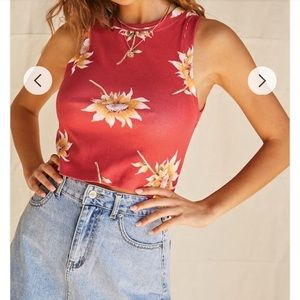 Ribbed Sunflower Print Tank Top